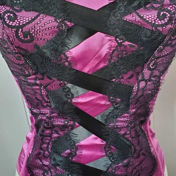 Victoria Secret Pink Magenta Black Lace Bustier Top - Picture 3 of 7